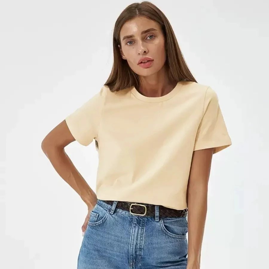 Alo Yoga T-Shirts Women's short-sleeve crewneck T-shirt — Apricot color
