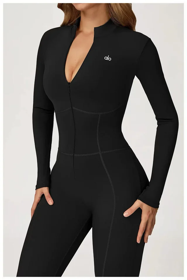 Alo Jumpsuits Long-Sleeve Stand-Collar Zip-Front Activewear Jumpsuit product detail image 35