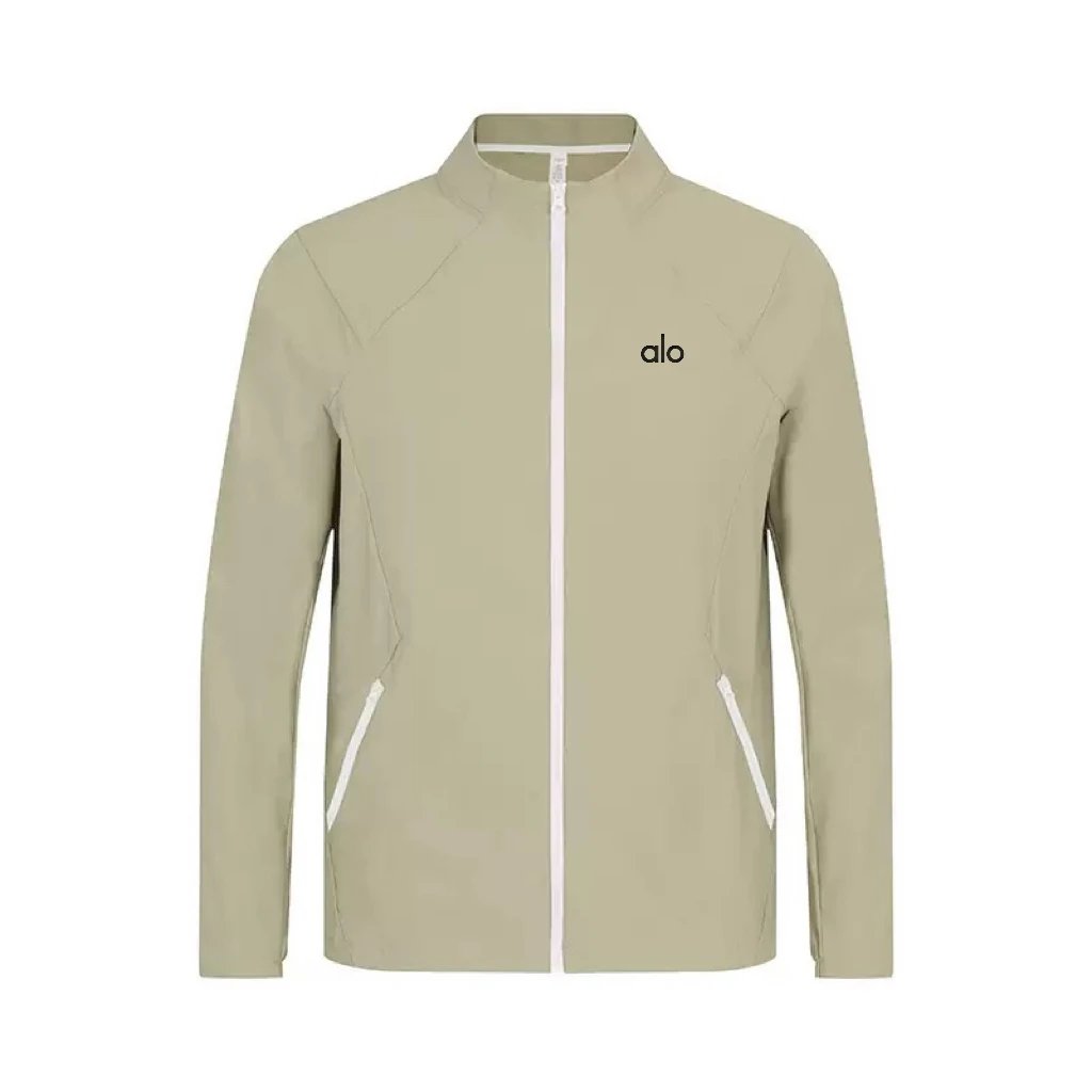 Alo Jackets Stand-collar lightweight zip jacket — Khaki