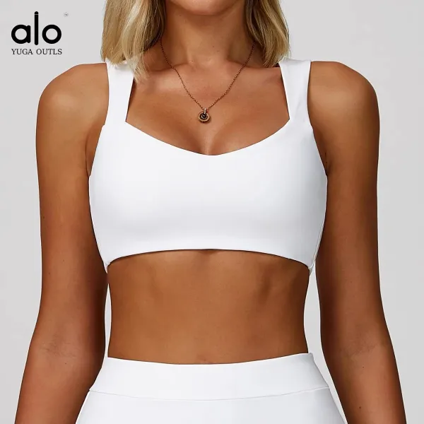 Alo Yoga Outls Cream Square-Neck Sports Bra Activewear - 7