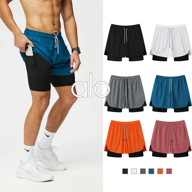Unbranded Shorts Men's double-layer running with phone pocket product detail image 1