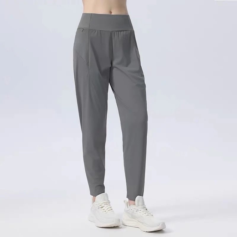 Alo Yoga Trousers High-Waisted Tapered Performance — Heather gray