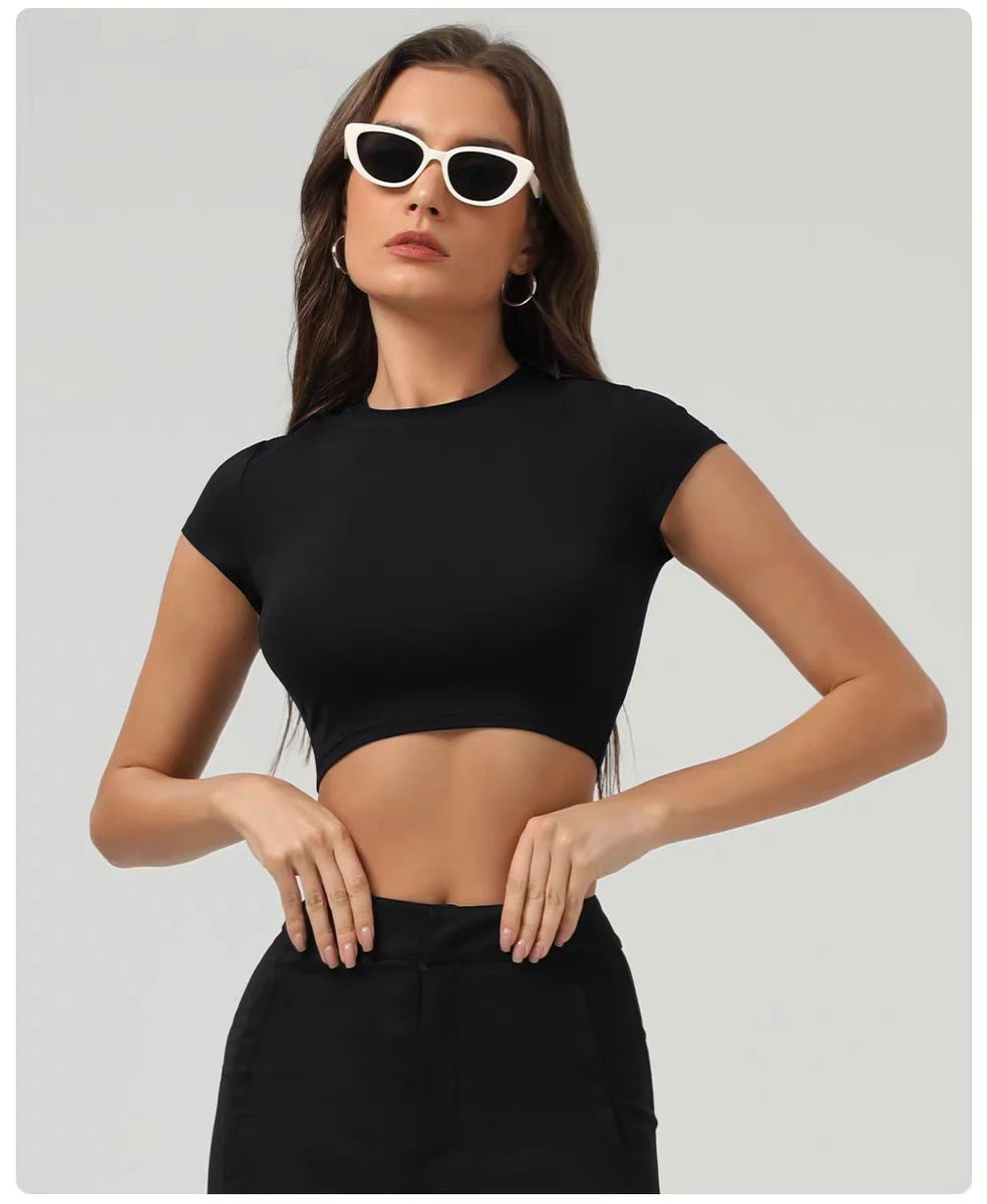 Alo Yoga Crop Top Black Short-Sleeve Activewear Top - 29