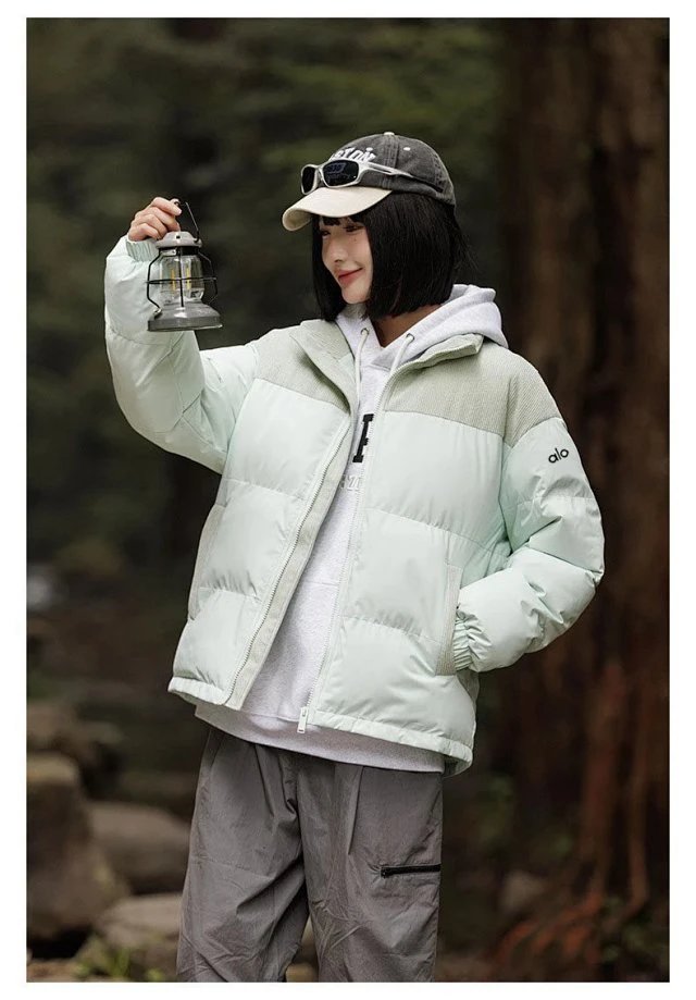 Alo Corduroy-Trim Puffer Jacket Pink Down Jacket - 10