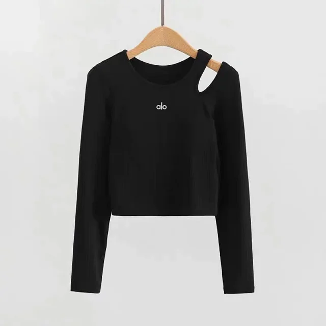 Alo Yoga Shirts Ribbed long-sleeve cropped top with shoulder cutout product detail image 6