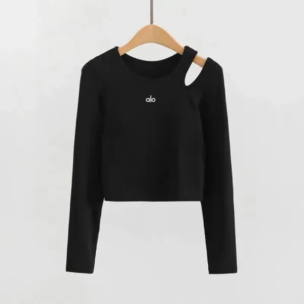 Alo Cut-Out Ribbed Cropped Long-Sleeve Top Black - 7