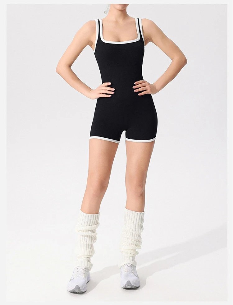 Design Ribbed Tank Romper Black with White Trim Activewear - 19