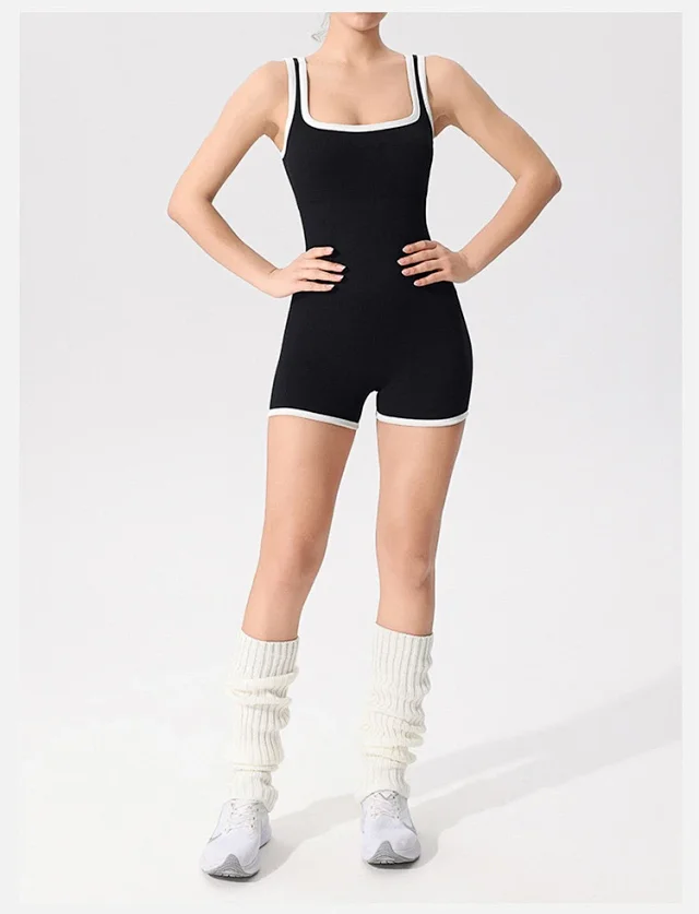 Alo Yoga Jumpsuits Ribbed square-neck short jumpsuit with contrast trim product detail image 18