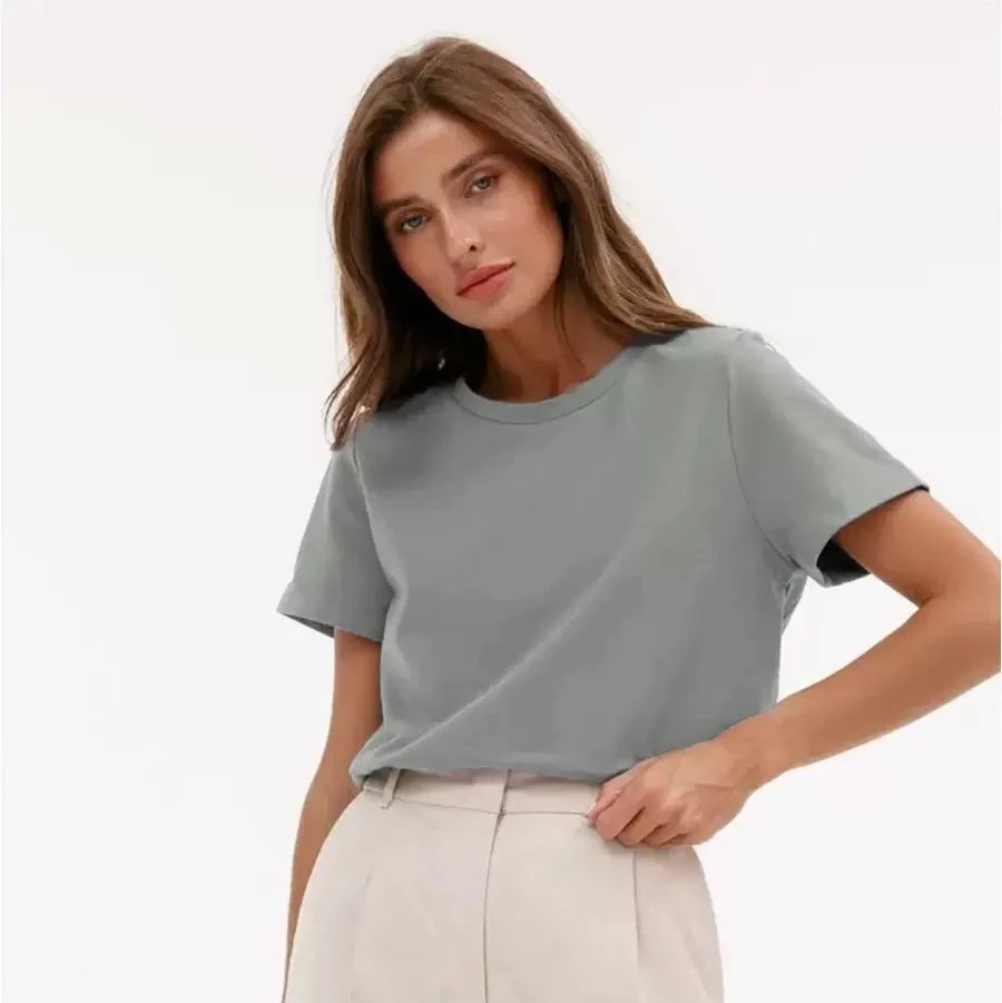 Alo Yoga T-Shirts Women's short-sleeve crewneck T-shirt — Misty gray