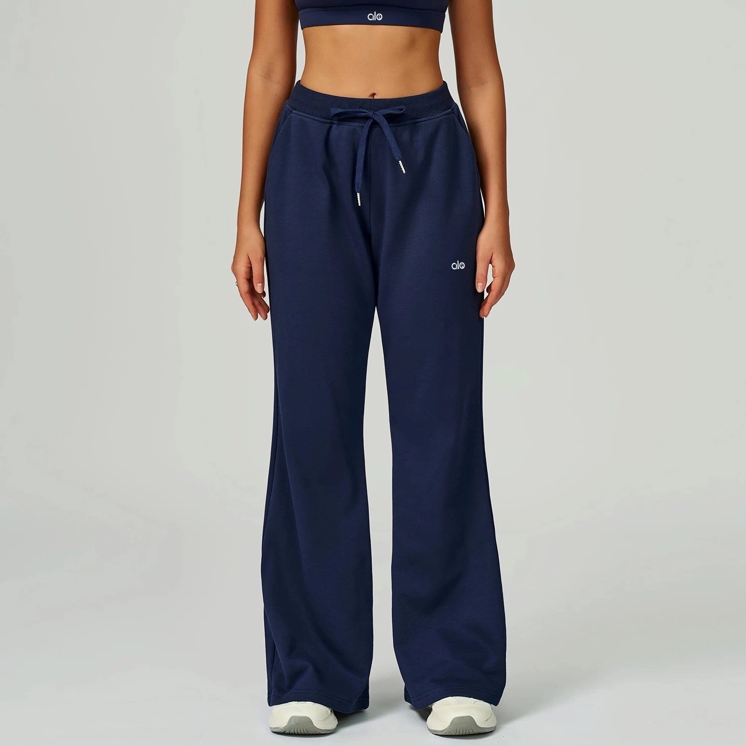 Alo Yoga Trousers Drawstring Wide-Leg Pocket — Midnight blue