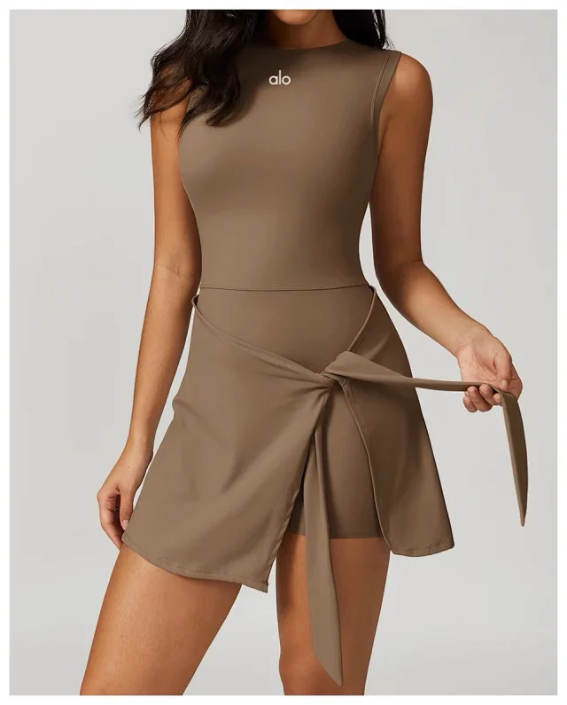 Alo Yoga Dresses Sleeveless Tie-Side Tennis Dress with Built-In Shorts product detail image 24