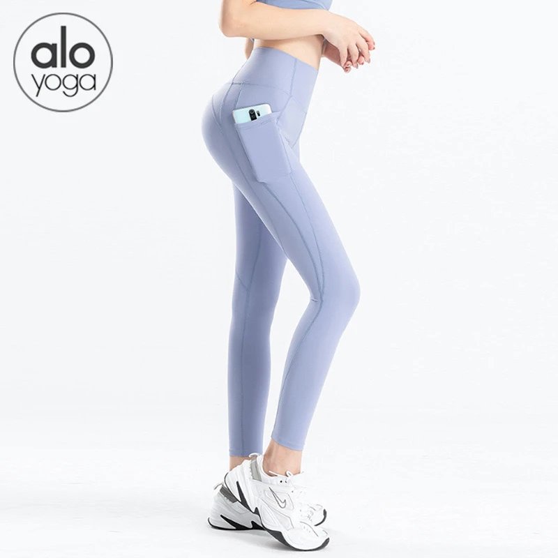Alo Yoga Trousers High-Waisted Side-Pocket Leggings — Misty blue