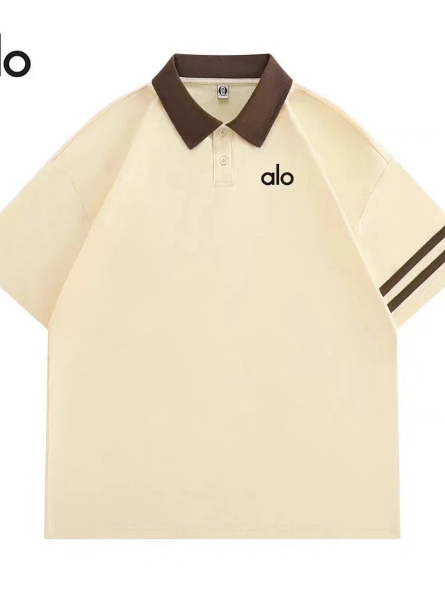 Alo Polo Beige with Green Collar and Stripes Polo Polo Shirt - 6