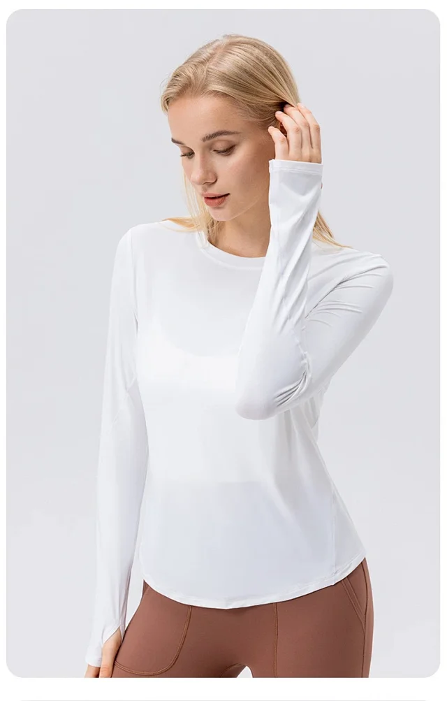 Alo Yoga Shirts Long-Sleeve Thumbhole Shirt with Curved Hem product detail image 14