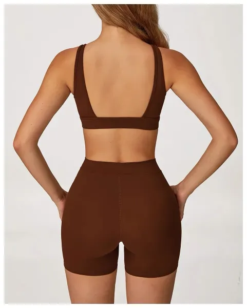 Alo V-Neck Sports Bra Beige Activewear - 21