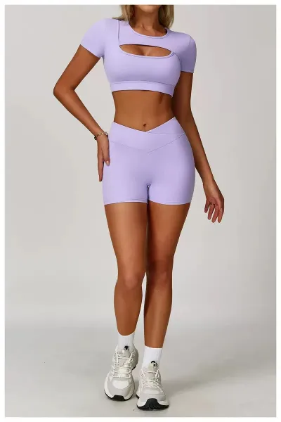 Design Cutout Crop Top Pink Activewear - 28