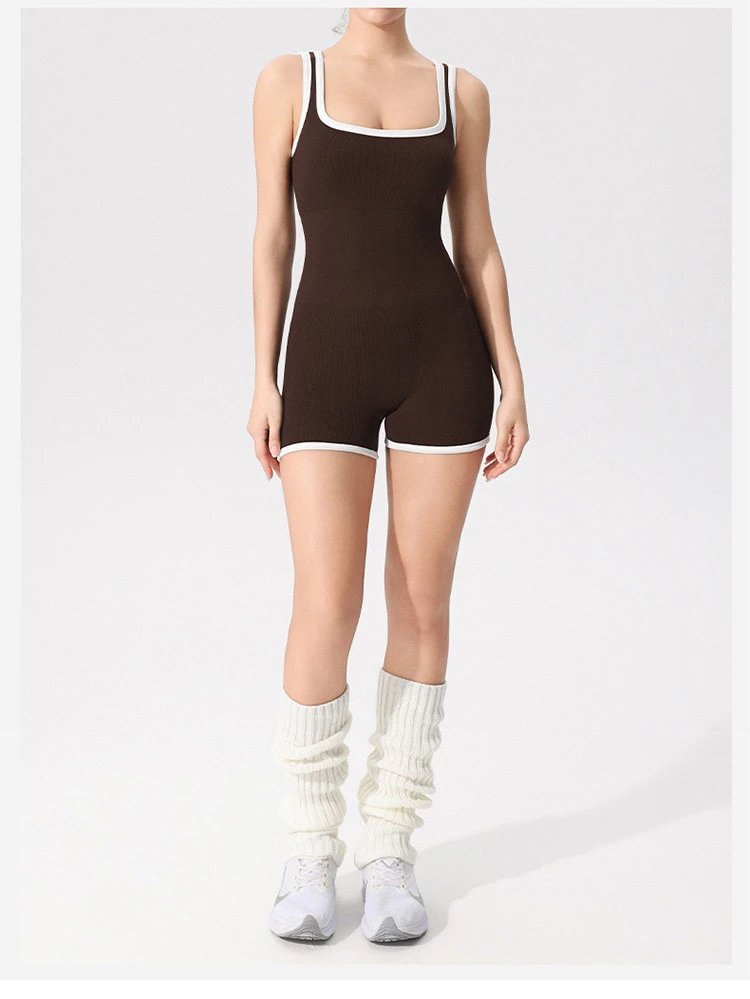 Design Ribbed Tank Romper Black with White Trim Activewear - 22