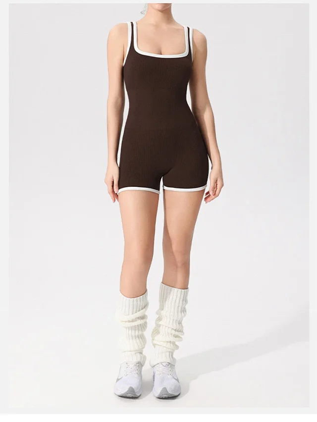 Alo Yoga Jumpsuits Ribbed square-neck short jumpsuit with contrast trim product detail image 21