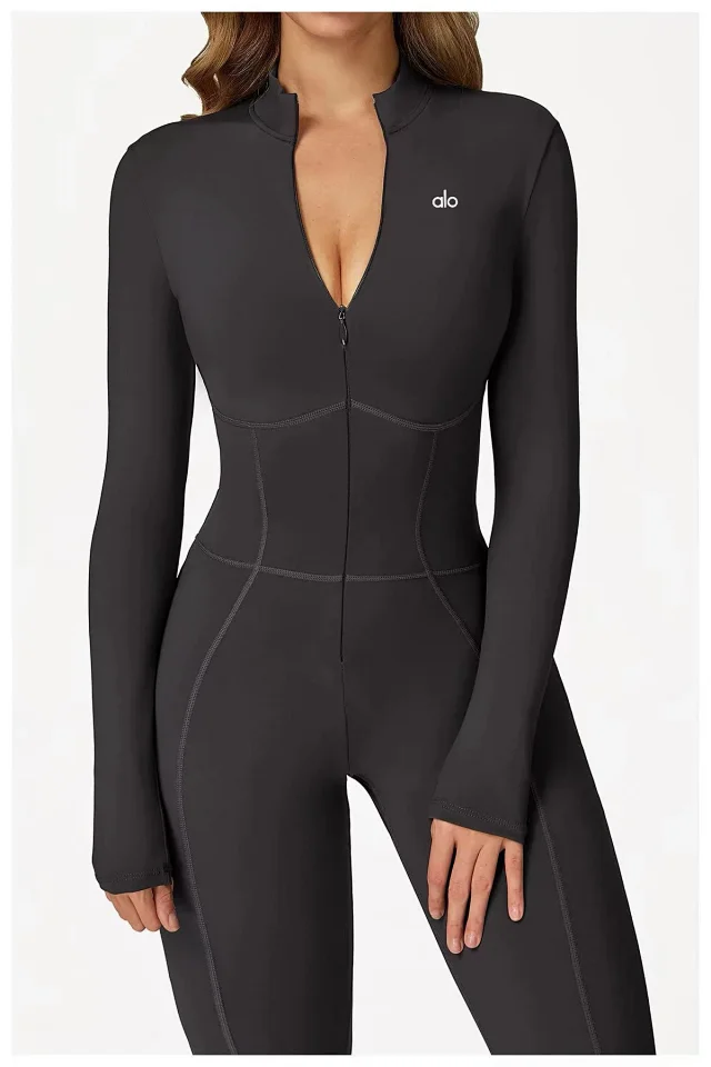 Alo Jumpsuits Long-Sleeve Stand-Collar Zip-Front Activewear Jumpsuit product detail image 32