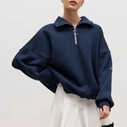 thumbnail for alo yoga翻领卫衣女欧美时尚秋冬加绒中性风宽松半拉链休闲卫衣