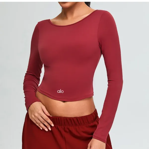 Alo Long Sleeve Cropped Top Burgundy Activewear - 1