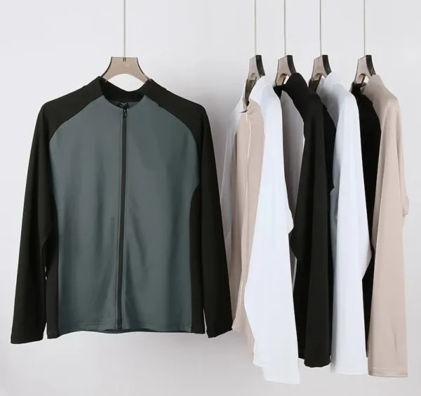 Design Color-Block Zip-Up Jacket Beige and White Outerwear - 2