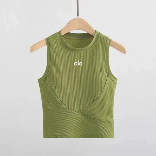 Alo Ribbed Crop Tank Top Mint Green Vest Top - 30