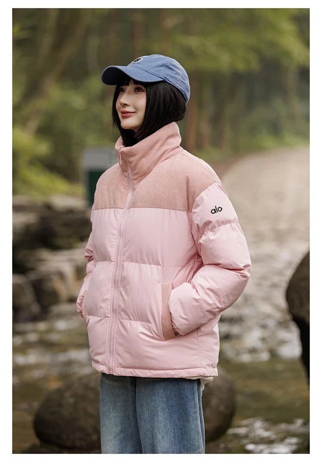 Alo Corduroy-Trim Puffer Jacket Pink Down Jacket - 12