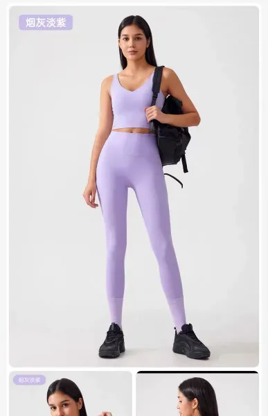 Design Cropped Sports Bra and High-Waisted Leggings Set Khaki Green Activewear - 23