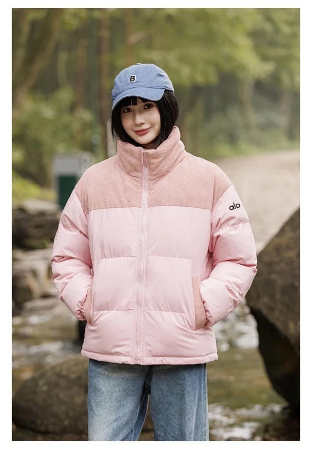 Alo Corduroy-Trim Puffer Jacket Pink Down Jacket - 11