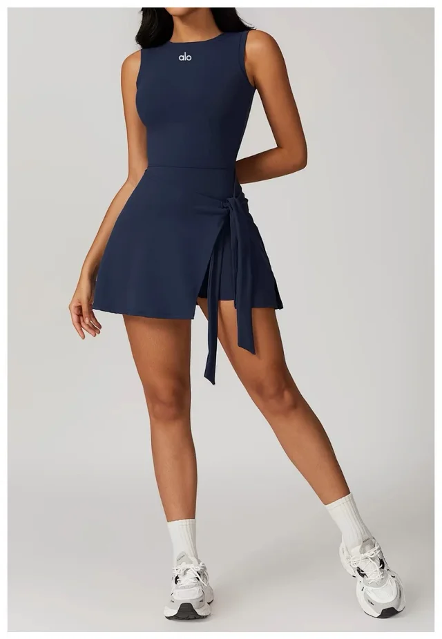 Alo Yoga Dresses Sleeveless Tie-Side Tennis Dress with Built-In Shorts product detail image 19