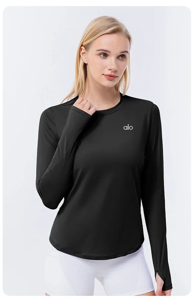 Alo Yoga Shirts Long-Sleeve Thumbhole Shirt with Curved Hem product detail image 15