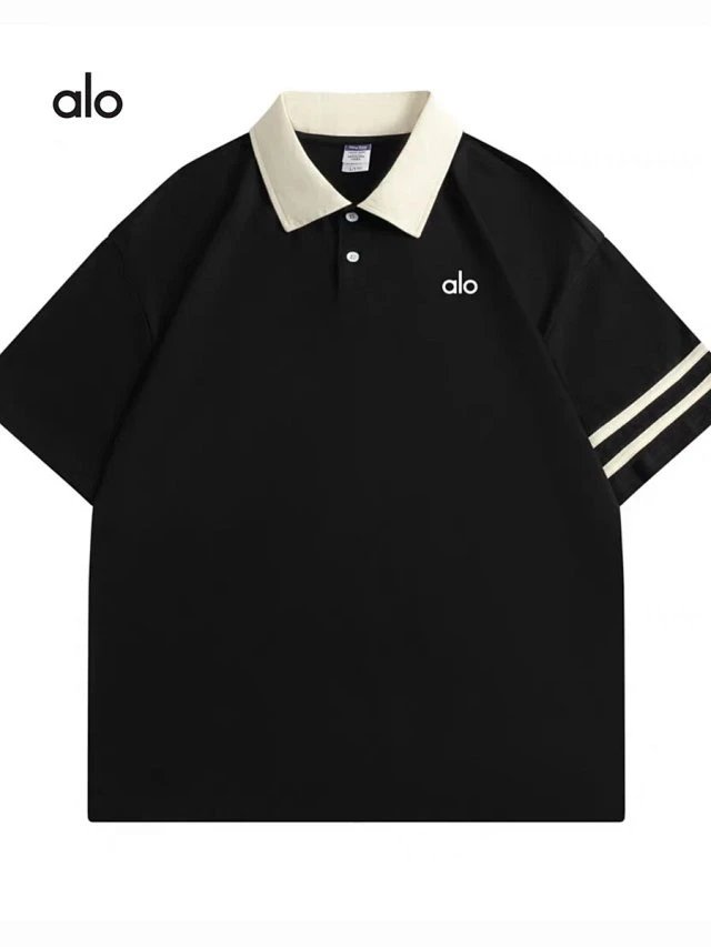 Alo Polo Beige with Green Collar and Stripes Polo Polo Shirt - 3