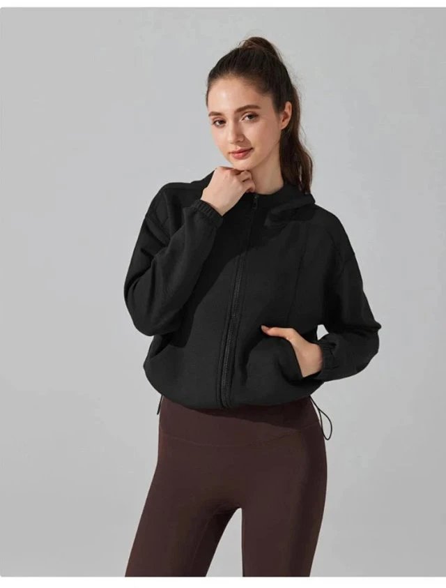 Alo Yoga Fleece Zip-Up Hoodie Black Activewear Jacket Outerwear - 19