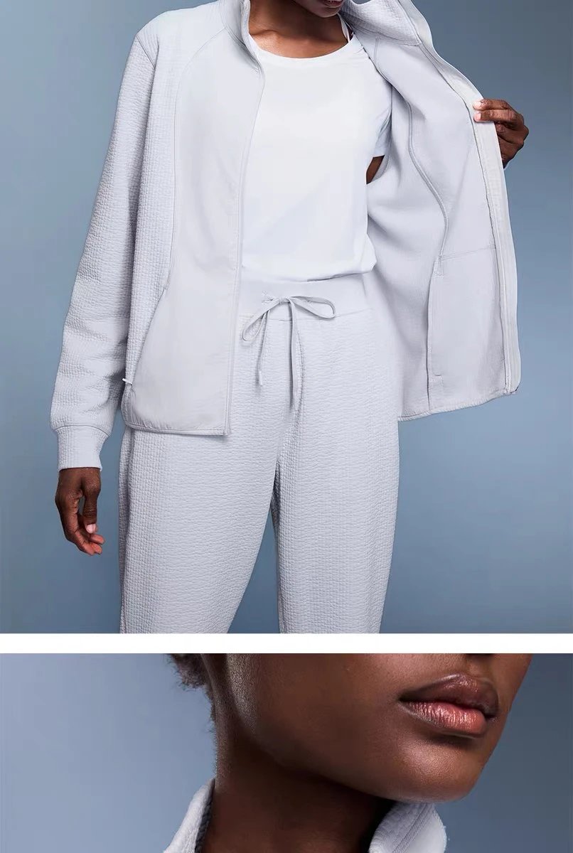 Design AIO Pro Yoga Textured Zip-Up Jacket and Pants Set White Sets - 20