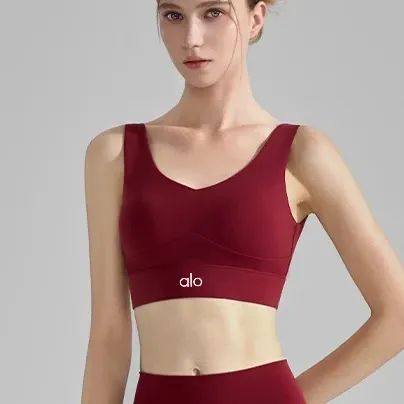 Alo Yoga Essential V-Neck Sports Bra Burgundy Activewear - 1