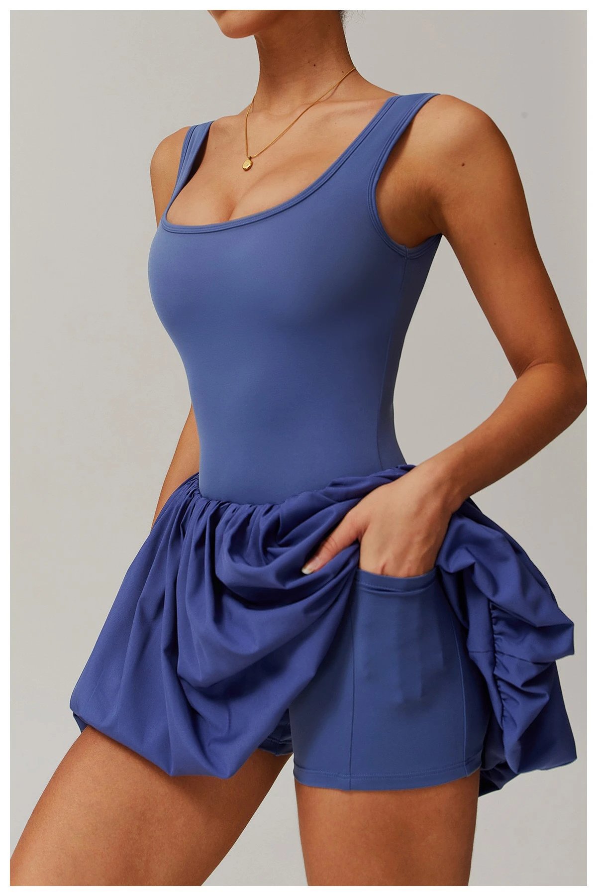 Design Yoga Bubble Skirt Tank Set Blue Activewear - 24