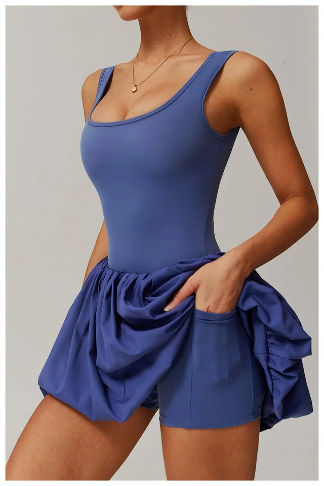 Alo Yoga Dresses Square-Neck Bubble-Skirt Athletic Dress with Built-In Shorts product detail image 23