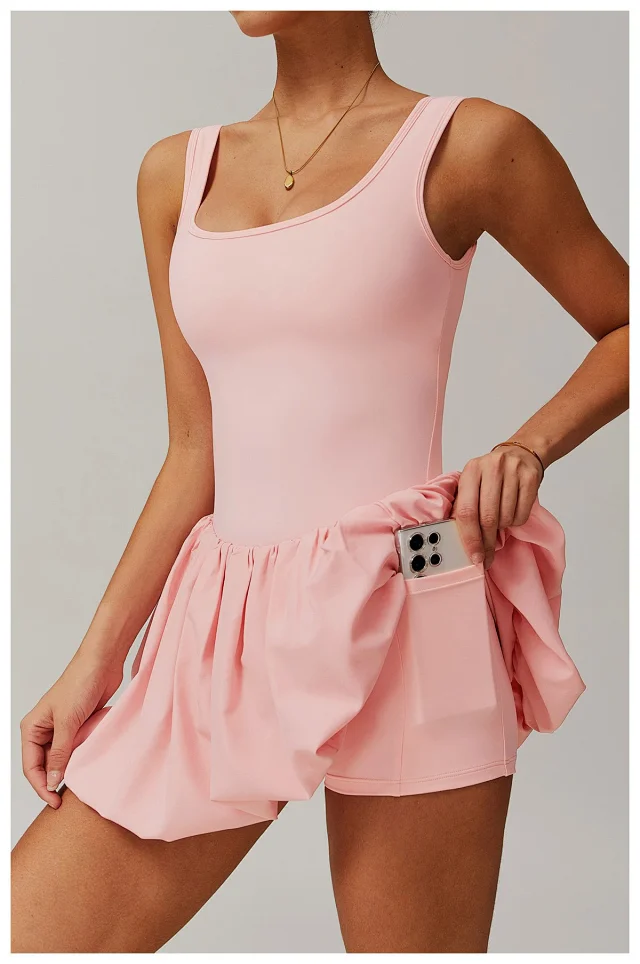 Alo Yoga Dresses Square-Neck Bubble-Skirt Athletic Dress with Built-In Shorts product detail image 28