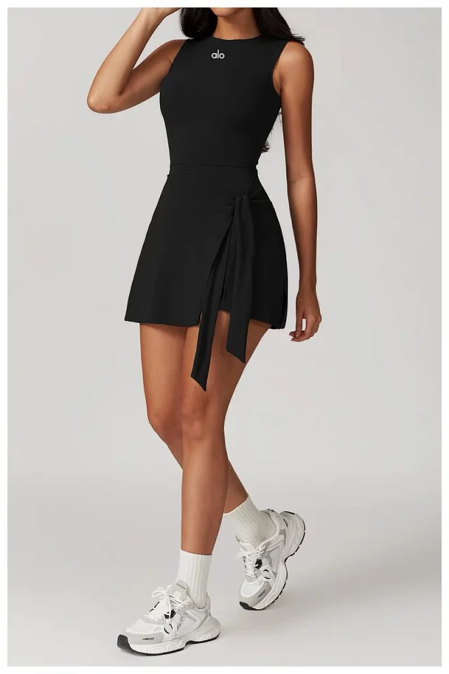 Alo Yoga Dresses Sleeveless Tie-Side Tennis Dress with Built-In Shorts product detail image 37