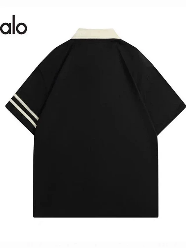 Alo Yoga Shirts Short-Sleeve Polo Shirt with Contrast Collar and Striped Sleeves product detail image 6