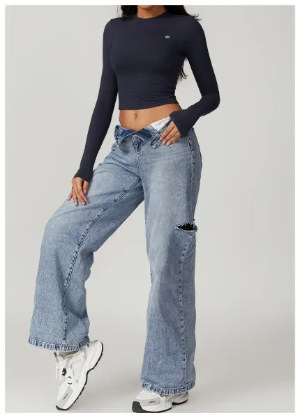 Alo Long Sleeve Cropped Base Layer Beige Top - 52