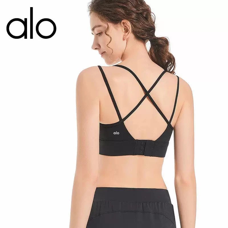 Alo One-Piece Fixed Cup Yoga Women's Sports Bra High Impact Shockproof Gym Bra Strappy Back Yoga Tank Top