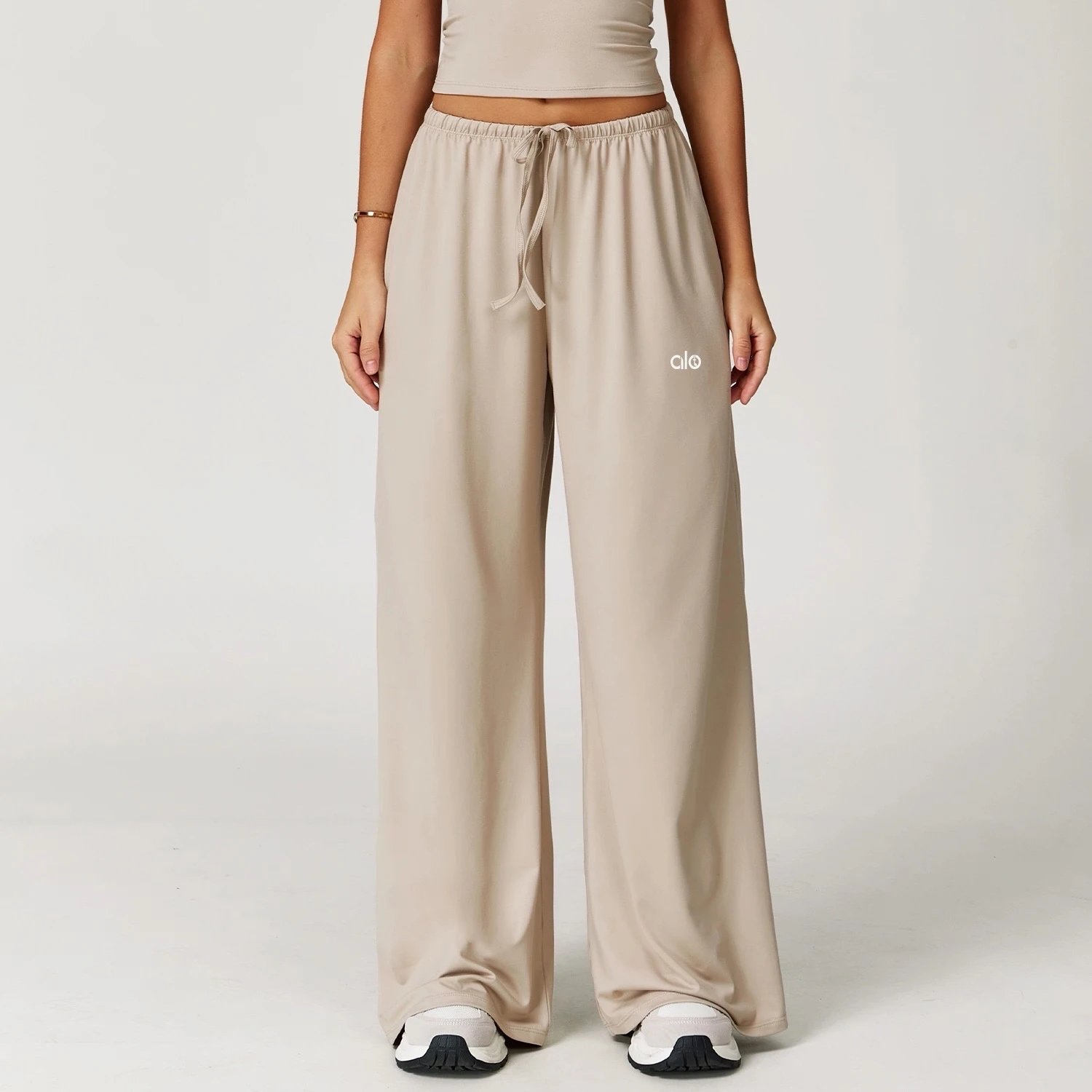 alo Trousers Wide-Leg Drawstring — Linen color