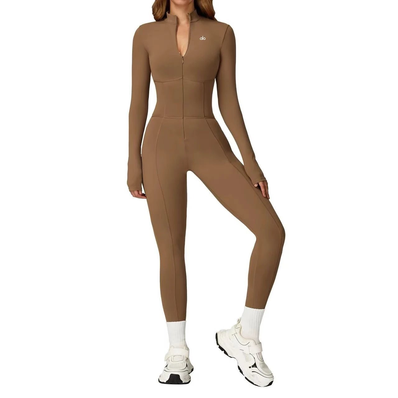 Alo Jumpsuits Long-Sleeve Stand-Collar Zip-Front Activewear Jumpsuit image 5