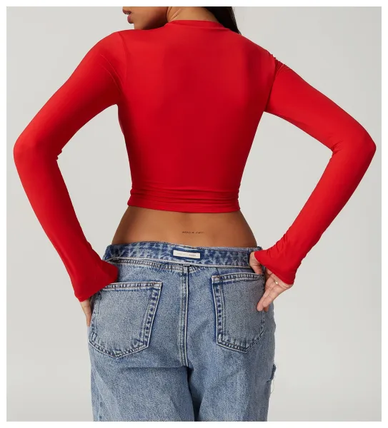 Alo Long Sleeve Cropped Base Layer Beige Top - 20