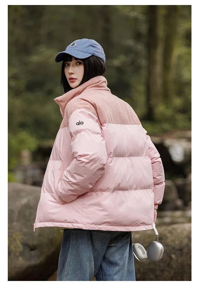 Alo Corduroy-Trim Puffer Jacket Pink Down Jacket - 13