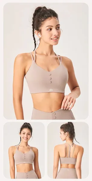 Alo Button-Front Cream Activewear Bralette and High-Waist Leggings Set - 26