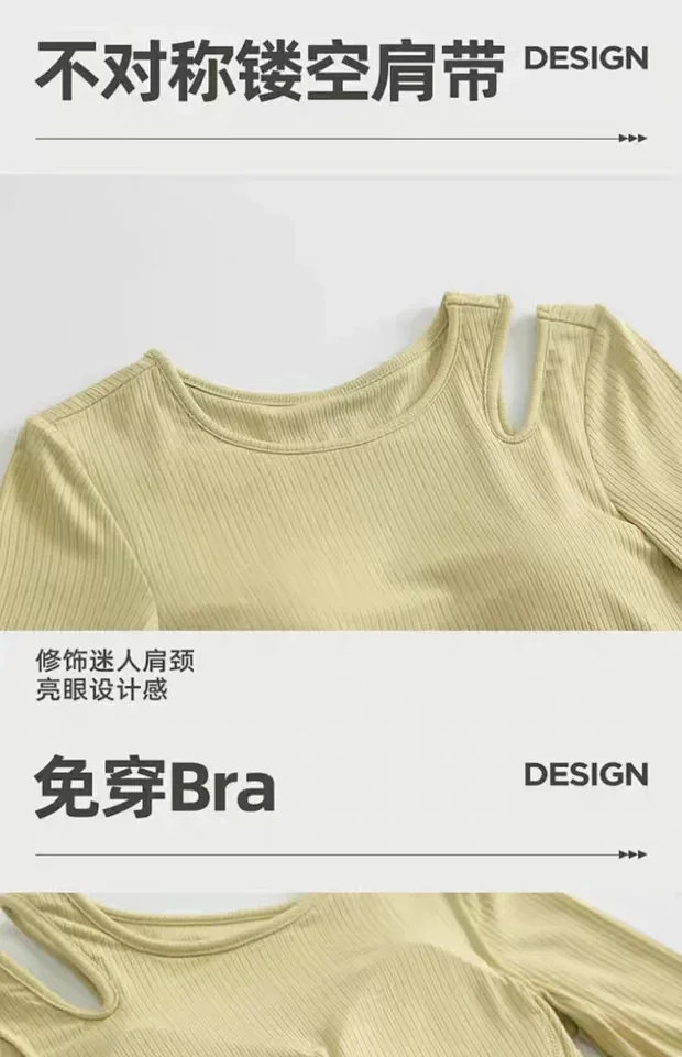 Alo Yoga Shirts Ribbed long-sleeve cropped top with shoulder cutout product detail image 15