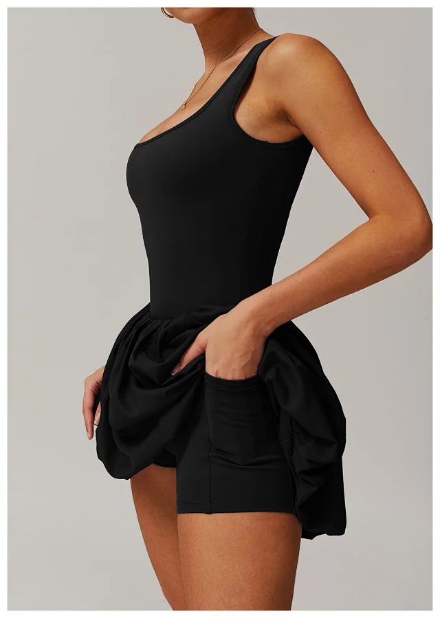 Alo Yoga Dresses Square-Neck Bubble-Skirt Athletic Dress with Built-In Shorts product detail image 38